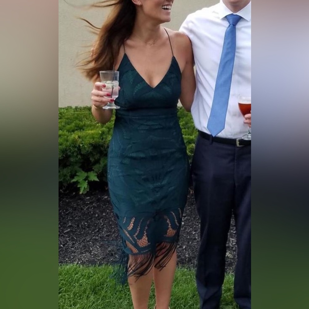 Emerald green lace midi dress